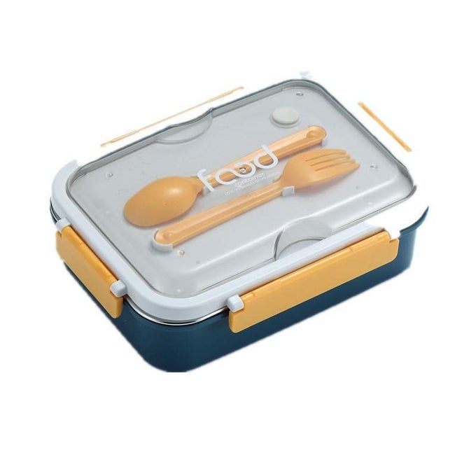 STAINLESS STEEL 3 COMPARTMENT INSULATED LUNCH BOX WITH PLASTIC SPOON FORKREMOVABLE INNER PLATETIFFIN BOX FOR ADULTSKIDSOFFICESCHOOL MULTICOLOR PACK OF 1