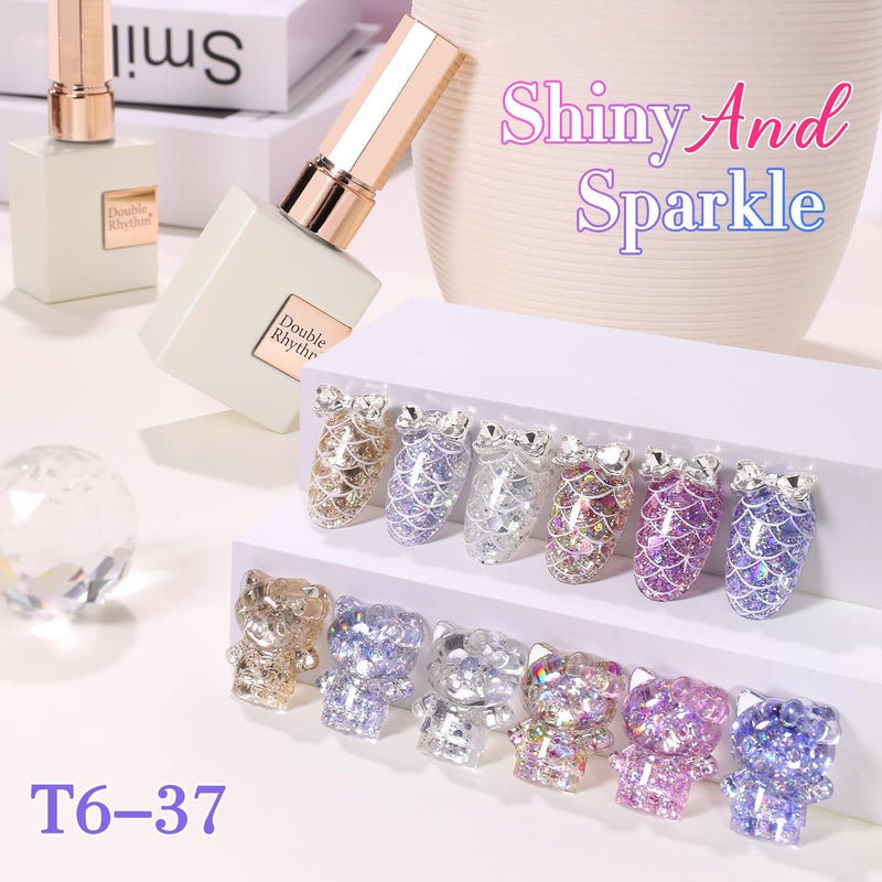 Double Rhythm 0.5 Oz Glitter Gel Polish Set of 6 Color with Display Board 15 ml Full Size Kit Shimmer Reflective Sparkle Soak Off Manicure Salon DIY at Home (Gold Blue Silver Purple Pink-T6-37) - Image 2