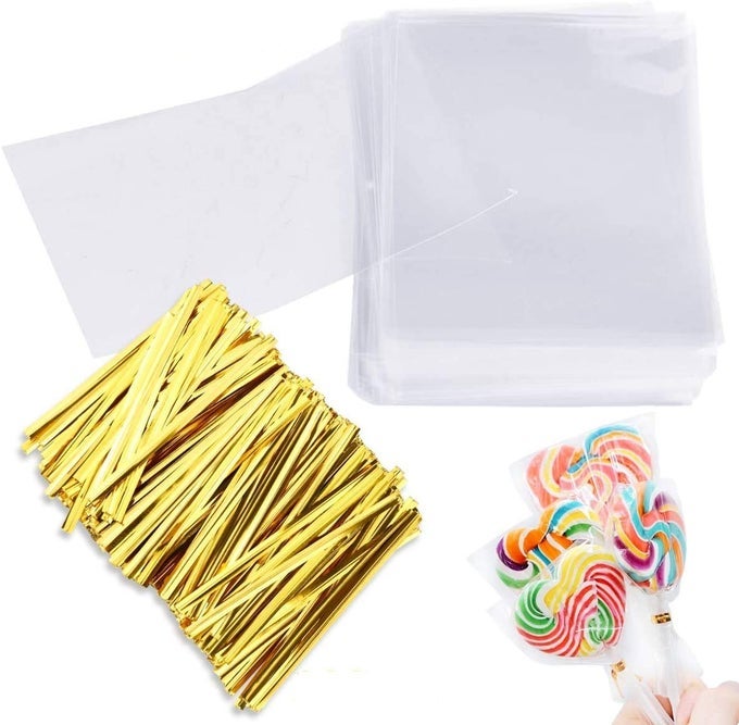 CAKE POP BAGS 300 PCS CELLOPHANE TREAT BAGS 3X5 WITH 300 TWIST TIES 14 MILS THICKNESS OPP PLASTIC BAGS FOR LOLLIPOP CANDY CHOCOLATE COOKIE WRAPPING BUFFET