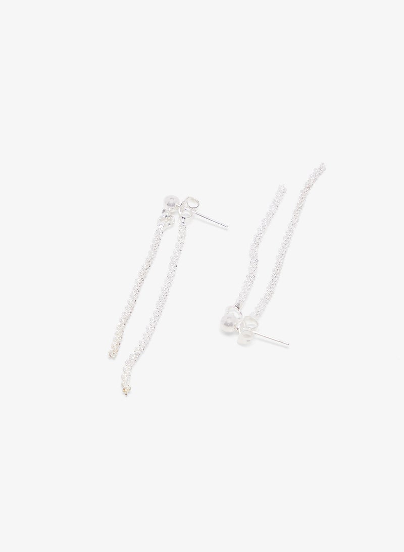 ELLA Silver Rhinestone Drop Down Earrings - Image 1