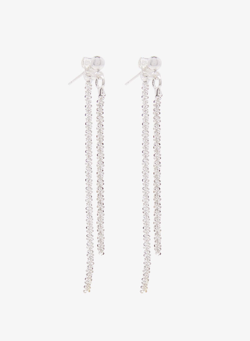 ELLA Silver Rhinestone Drop Down Earrings - Image 2