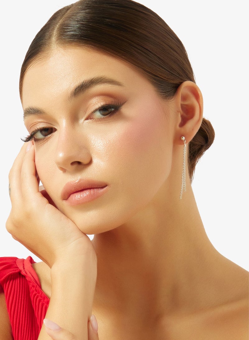 ELLA Silver Rhinestone Drop Down Earrings - Image 1