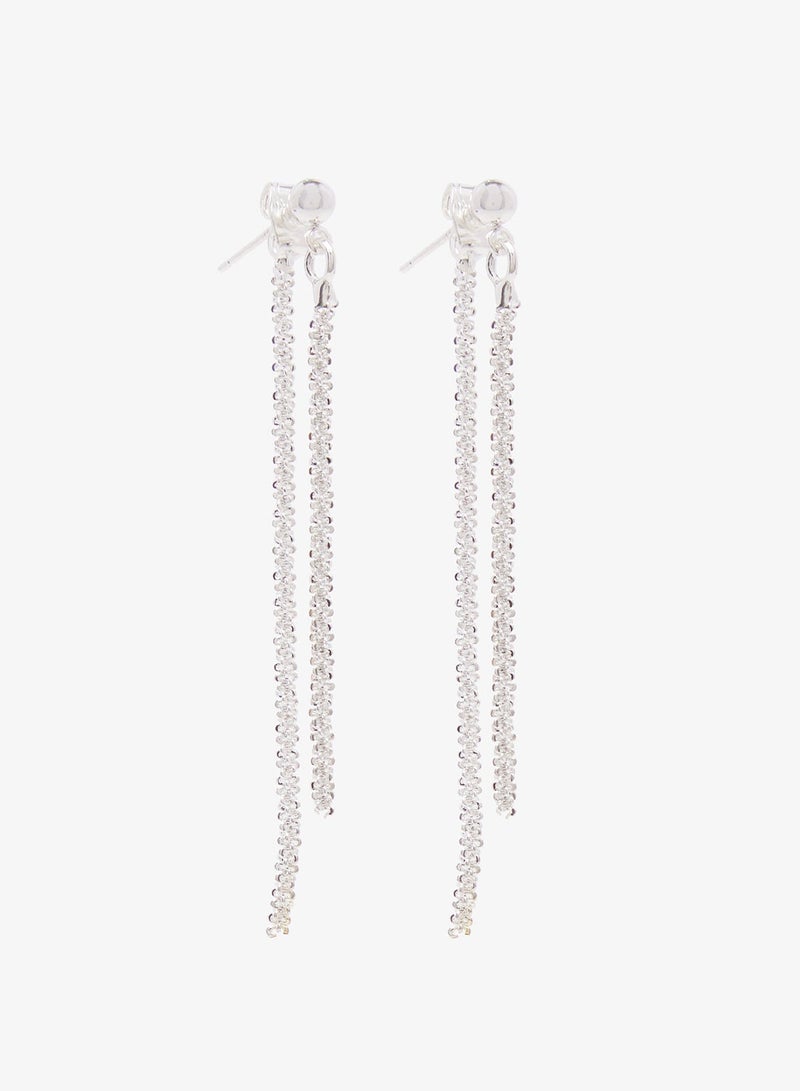 ELLA Silver Rhinestone Drop Down Earrings - Image 3