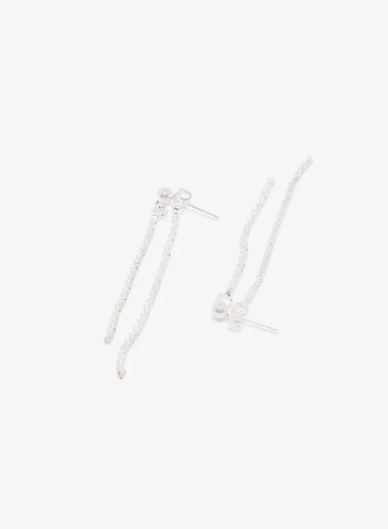 Ella Silver Rhinestone Drop Down Earrings