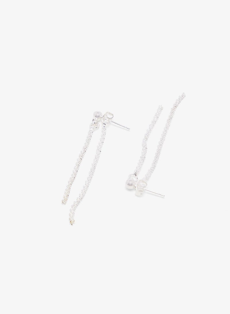 ELLA Silver Rhinestone Drop Down Earrings - Image 2