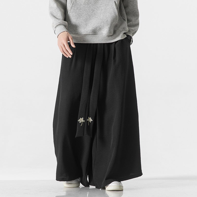 Cross-Border Summer Chinese Style Retro Linen-Like Casual Loose Wide-Leg Pants Hanfu Skirt Pants Song Pants Ancient Style Wide-Leg Pants for Men - Image 2