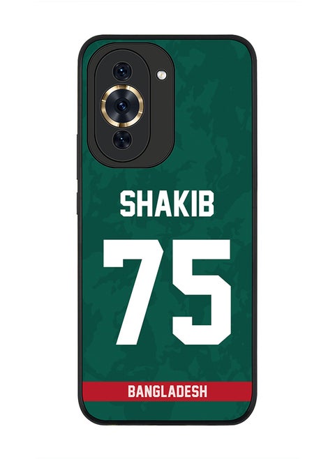 Rugged Black Edge Case for Huawei nova 10 Pro, Slim fit Soft Case Flexible Rubber Edges Thin Cover - Player Name - Shakib Al Hasan, Jersey Number- 75