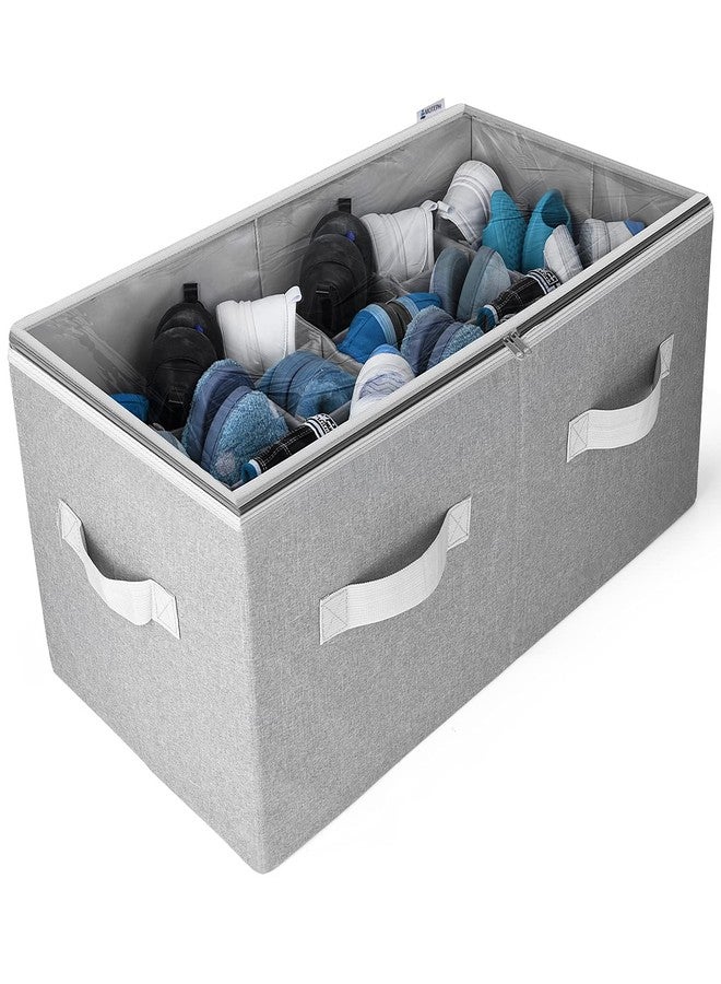 Moteph Shoe Organizer Closet Storage Solution with Clear Cover & Adjustable Dividers for Shoes, Handbags, Blankets, Linen, Clothing (Large - 24 Pairs, Grey) - Image 1