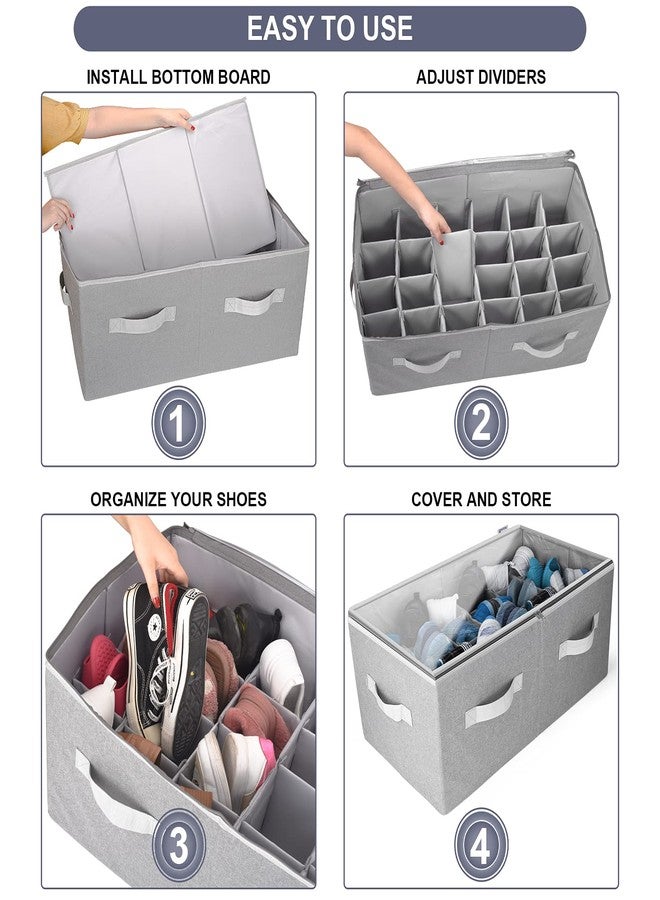 Moteph Shoe Organizer Closet Storage Solution with Clear Cover & Adjustable Dividers for Shoes, Handbags, Blankets, Linen, Clothing (Large - 24 Pairs, Grey) - Image 4