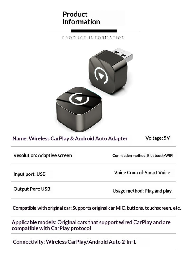 محول ثنائي الوظيفة لاسلكي لأندرويد أوتو وكاربلاي، شغّل وأستعمل فورًا - Image 2