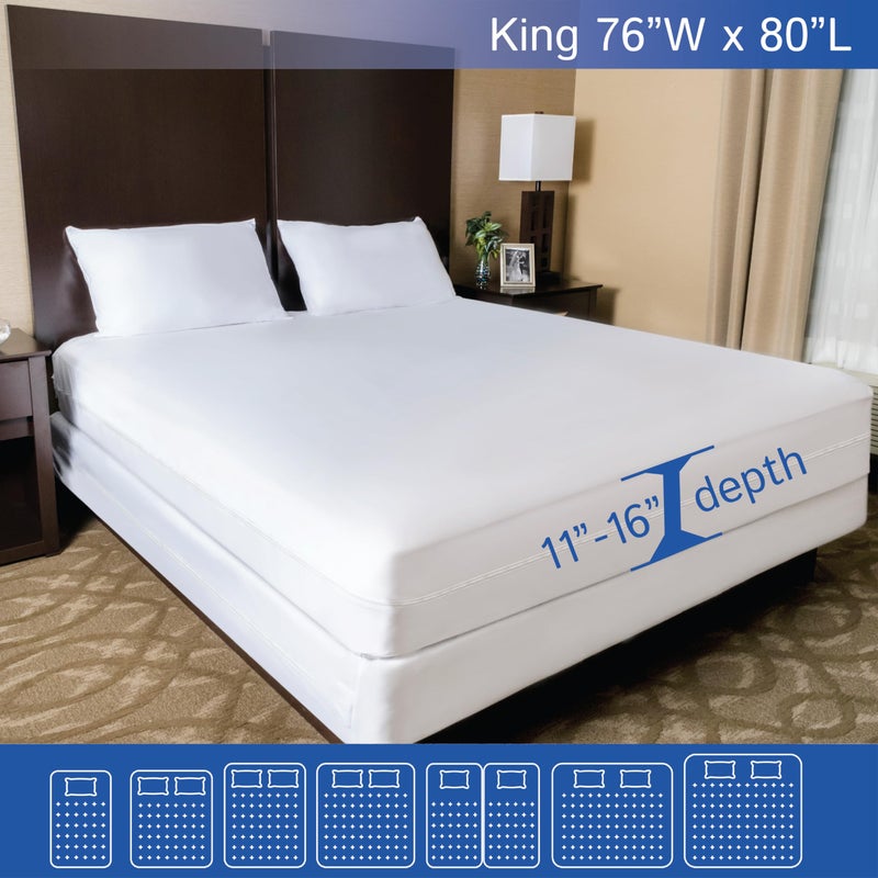 Four Seasons Essentials King Size Mattress Protector Bed Bug Waterproof Zippered Cover - Hypoallergenic Premium Quality Encasement Protects Against Liquids, Dust - Breathable, Noiseless White - Image 2