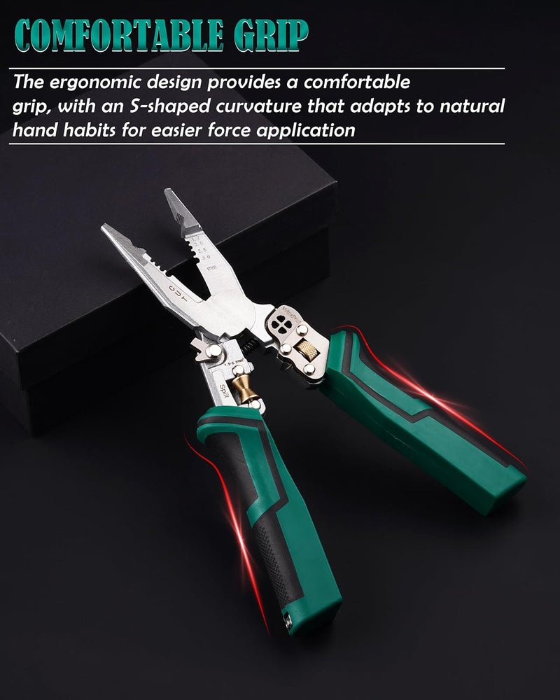 FAITIO upgrade 8 in 1 Wire Strippers with Voltage Tester, Wire Stripping Tool, Cable Cutters with Plier, Crimper, Splitting, Wire Stripper Tool for 10-18 AWG for Electrician Work Green - Image 5