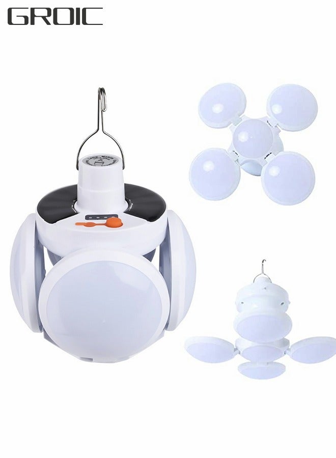 GROIC Solar Camping Light with LED Lantern with USB，Remote Control Portable Tent Lamp with Hanging Hook，Folding Football Bulbs Rechargeable Light with Cable for Camping, Outdoor, Tent, car - Image 1