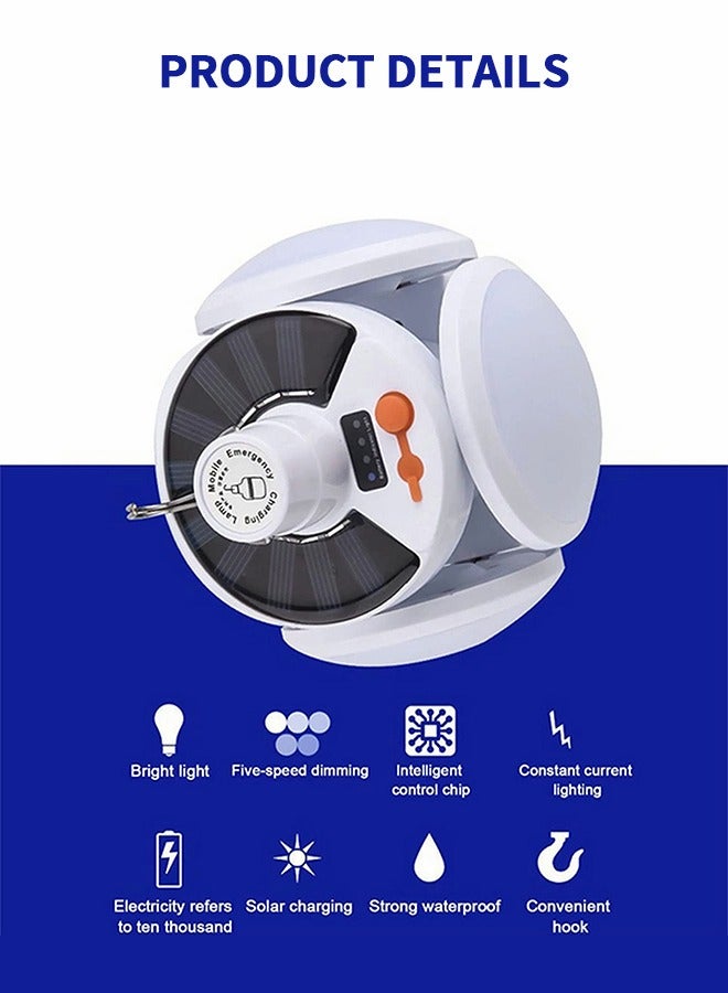 GROIC Solar Camping Light with LED Lantern with USB，Remote Control Portable Tent Lamp with Hanging Hook，Folding Football Bulbs Rechargeable Light with Cable for Camping, Outdoor, Tent, car - Image 5