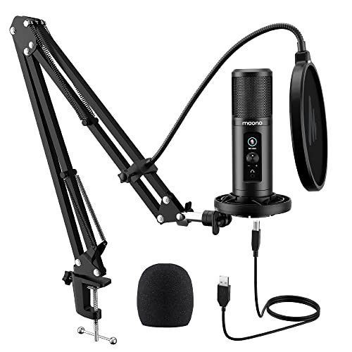 MAONO AU-PM422 Podcast Microphone with Zero Latency Monitoring, 192KHZ/24BIT Professional Cardioid Condenser Mic with Touch Mute Button and Mic Gain Knob for Recording, Podcasting, Gaming, YouTube - Image 1