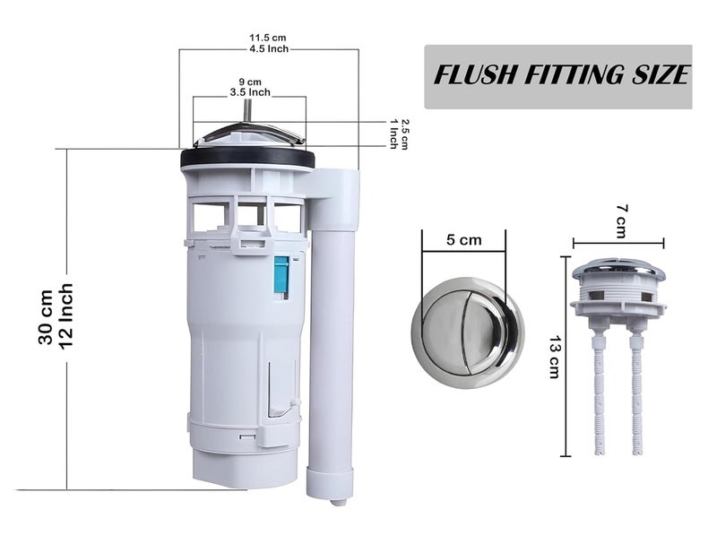 JAGGER صمام تدفق مزدوج بلاستيكي JAG346 للمرحاض، سيفون تدفق، صمام تعبئة مع مجموعة إصلاح المرحاض زر مطلي بالكروم للمرحاض المثبت مع خزان المرحاض (عالمي، 1) - Image 4