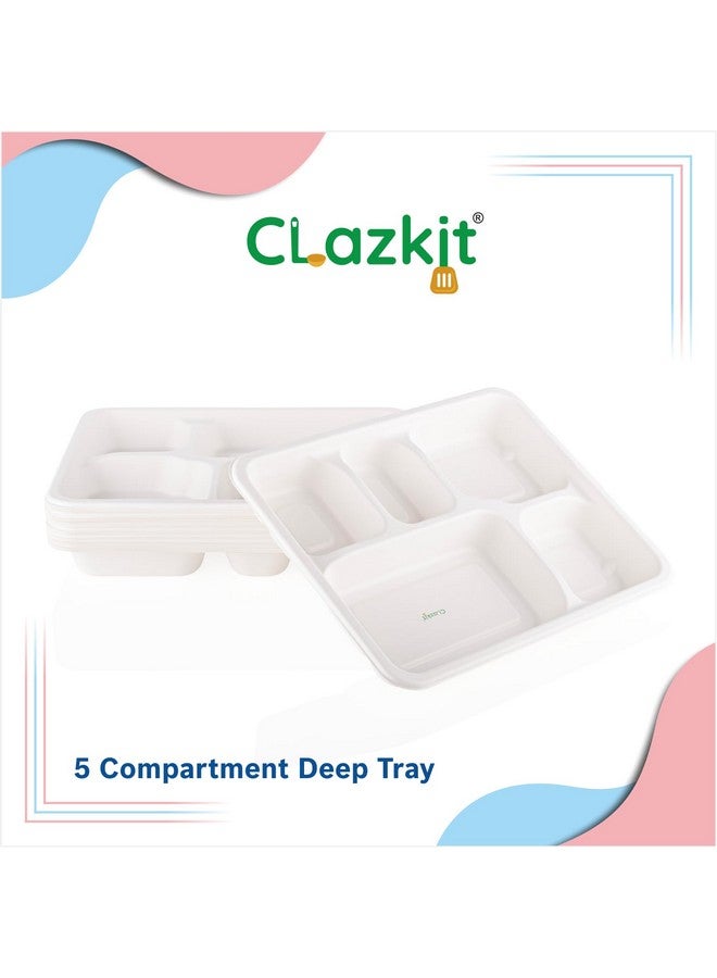 Clazkit 100 Pack, 5-Compartment Disposable Deep Tray | Compostable Bagasse Plates | Eco-Friendly Biodegradable Dinner Plates | Party, Wedding, Event Plates - Image 5