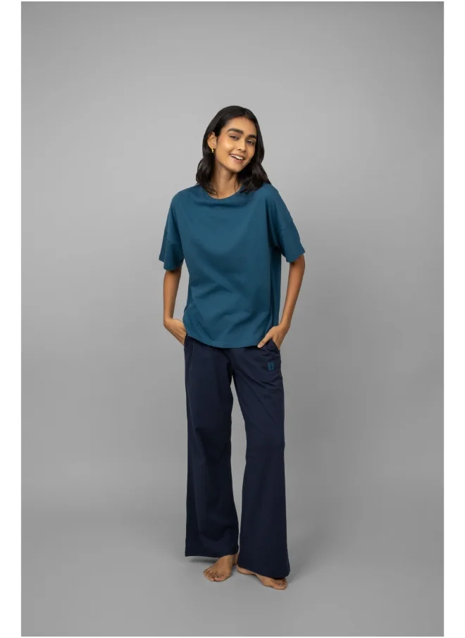 نسيسيرا Teal Top with Navy Logo Pants Set