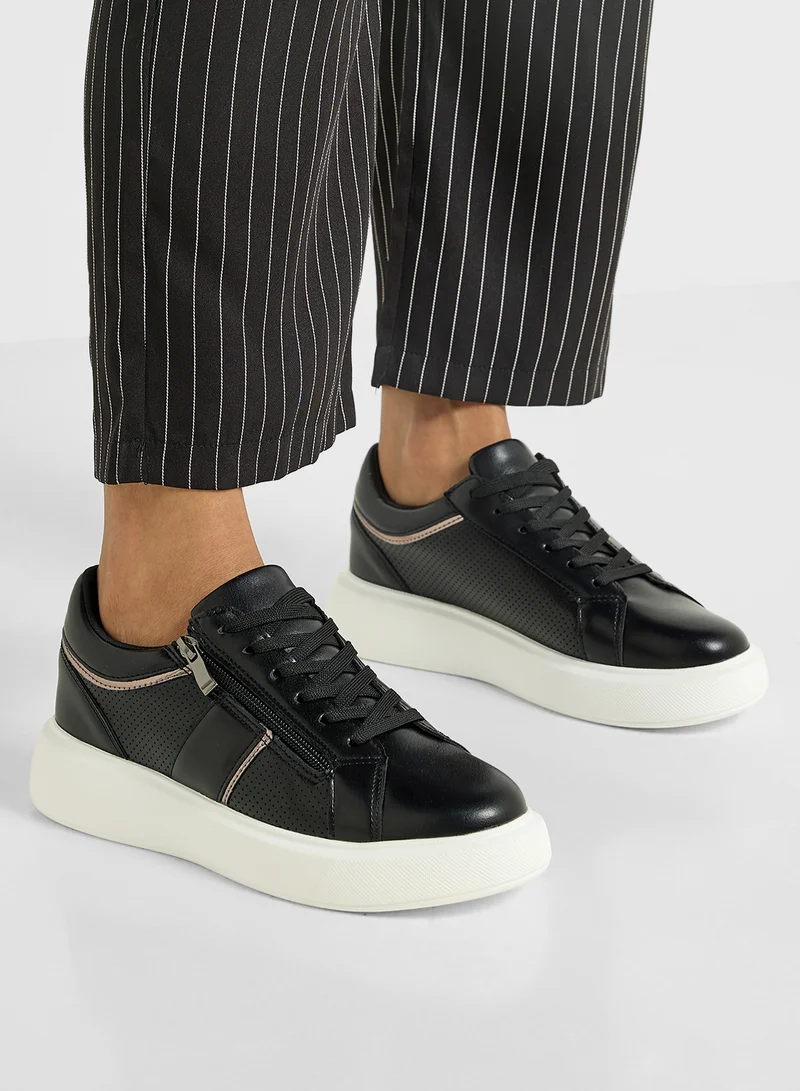Ginger Metal Zip Detail Casual Sneakers