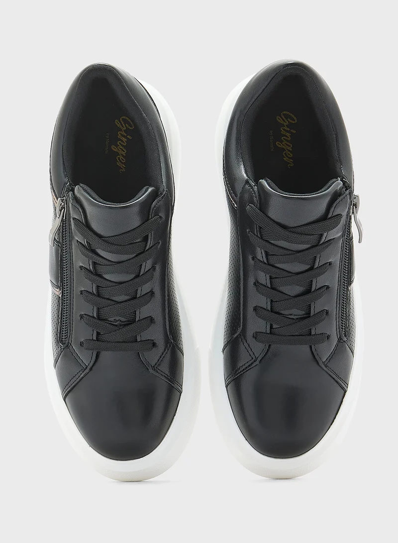 Ginger Metal Zip Detail Casual Sneakers