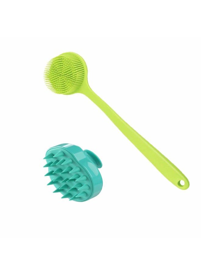 CINLITEK Silicone Body Scrubber & Scalp Massager, Long Handle Back Scrubber for Shower Brush,Exfoliating Body Scrubber, Shower Scrubber for Body Brush, Hair Dandruff Shampoo Brush for Men,Women&Kids - Image 1