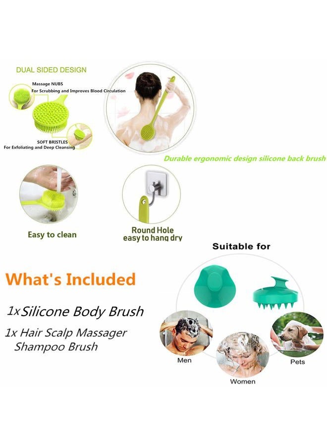 CINLITEK Silicone Body Scrubber & Scalp Massager, Long Handle Back Scrubber for Shower Brush,Exfoliating Body Scrubber, Shower Scrubber for Body Brush, Hair Dandruff Shampoo Brush for Men,Women&Kids - Image 2