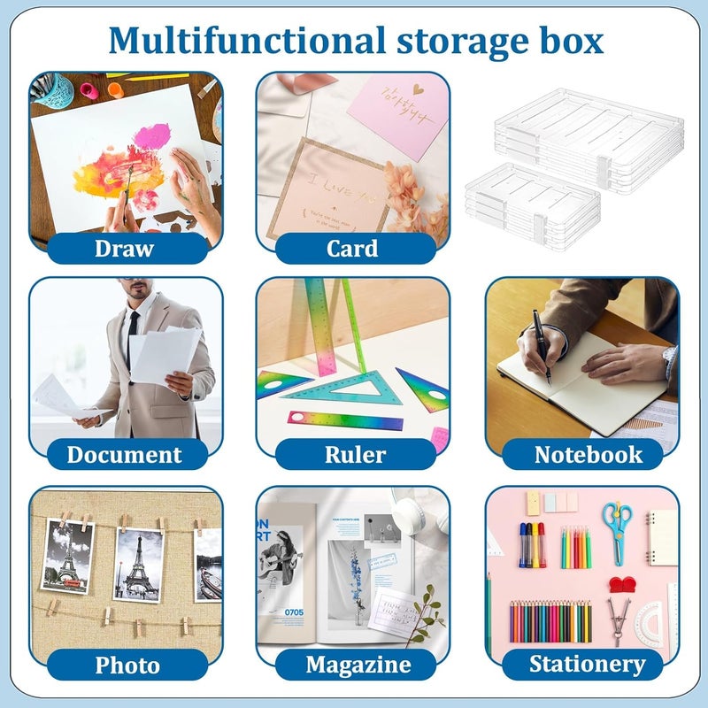 6 Pcs Portable Clear Plastic A4 A5 Document Storage Boxes, Multi-Purpose File Folder Organizers for Office, Craft, Art Supplies, Magazines, Project Files Holder (3 A4+3 A5) - Image 2