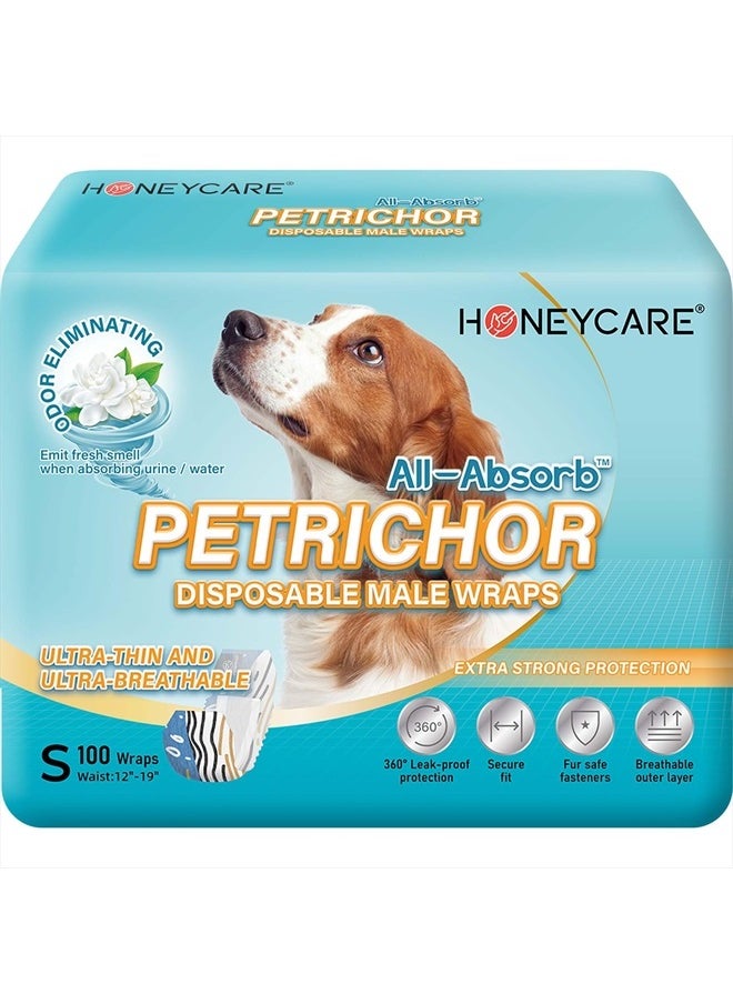 HONEY CARE All Absorb Petrichor Male Dog Wrap, Fresh Smell Dog Diaper, Disposable, Small, White, 100 Count  - Image 1