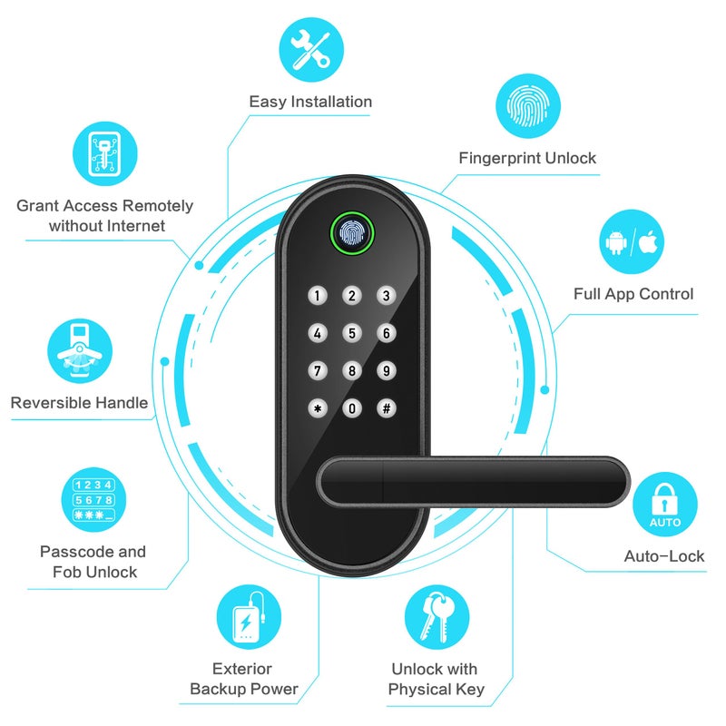 Sifely Fingerprint Smart Door Lock with Handle & Keypad â€“ Bluetooth Keyless Entry for Front Door, Home, Kids, Guests, Airbnb & Rental, App + Code Access, Compatible with Alexa & Google, Easy DIY Install - Image 2