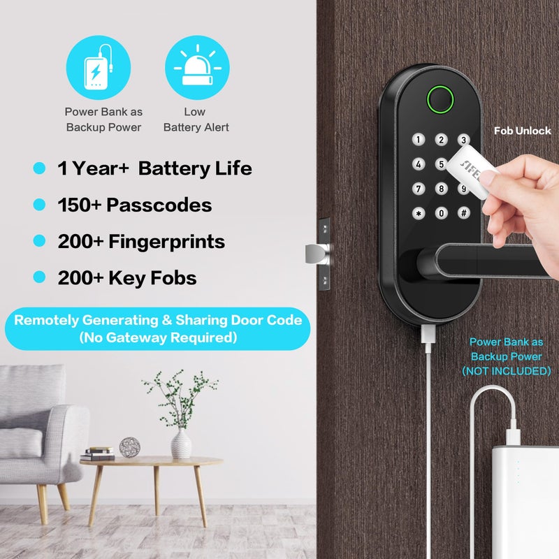 Sifely Fingerprint Smart Door Lock with Handle & Keypad â€“ Bluetooth Keyless Entry for Front Door, Home, Kids, Guests, Airbnb & Rental, App + Code Access, Compatible with Alexa & Google, Easy DIY Install - Image 3