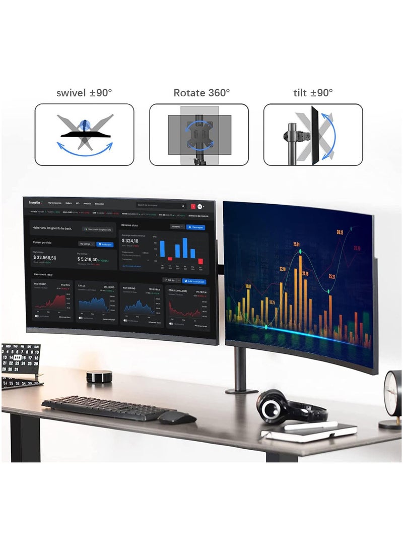 ماركة غير محددة حامل شاشة مزدوج، حامل مكتب، ذراع شاشة لشاشتين LCD LED حتى 27 بوصة، حامل شاشة قابل للتعديل بالكامل، حامل شاشة ألعاب مع مشبك وقاعدة تثبيت بمشبك وقاعدة تثبيت جروميت  - Image 2
