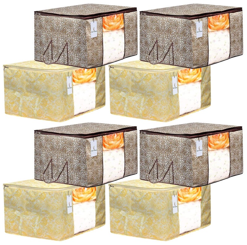 Kuber Industries Kuber Industries Metalic Printed 8 Piece Non Woven Fabric Underbed Storage BagCloth OrganiserBlanket Cover with Transparent Window Golden Brown Gold CTKTC41199  - Image 1