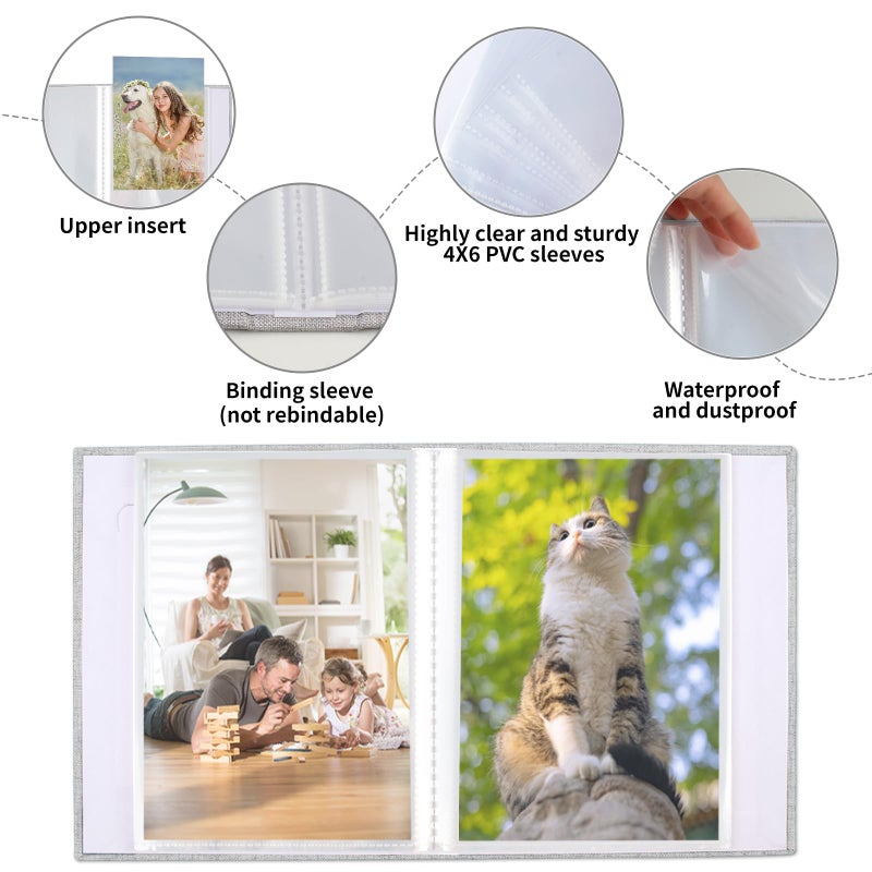 vivinin 2 Pack Photo Album 4x6, Linen Cover Photo Book, Small Photo Album Book for 36 Pockets Hold 72 Pictures, Picture Book for Photos Family Anniversaries Baby Vacationsï¼ˆgray) - Image 5