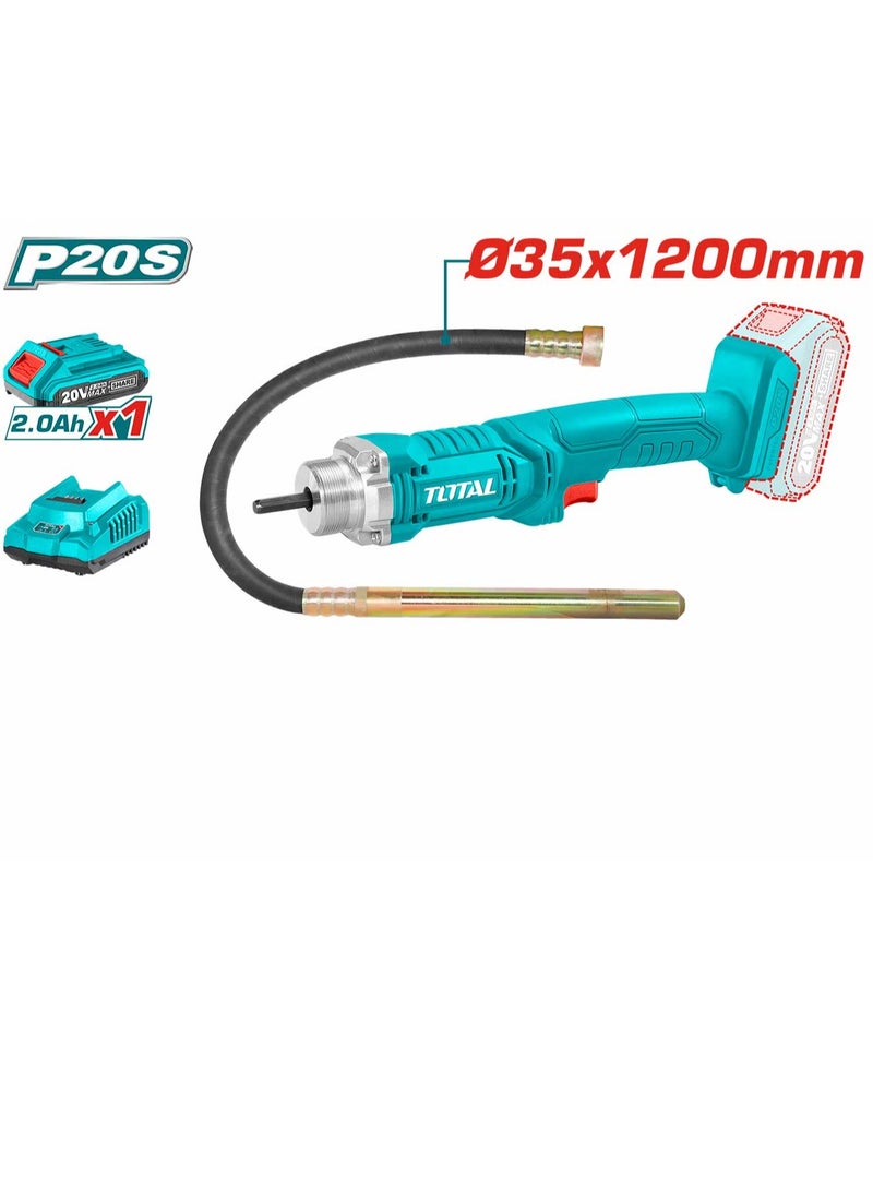 TOTAL TOTAL 20V Cordless Concrete Vibrator – 35mm x 1200mm Poker with 2.0Ah Battery & Fast Charger – Portable Tool for Concrete Compaction, Foundation & Slab Work – Model TCVLI2023011  - Image 1