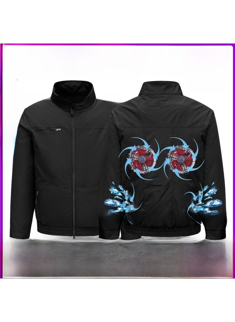 Cooling Fan Jacket Multi-Pocket Long-Sleeve for Men Black four-hole clothes 