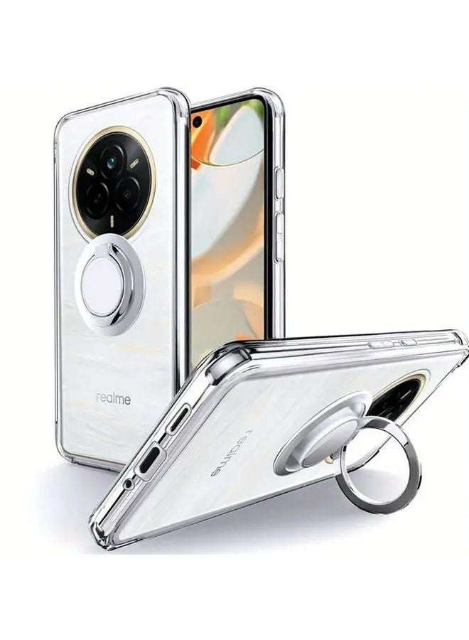 Realme 14 Pro Plus Transparent Phone Case With 360 Rotating Ring Stand And Magnetic Car Mount - Image 1