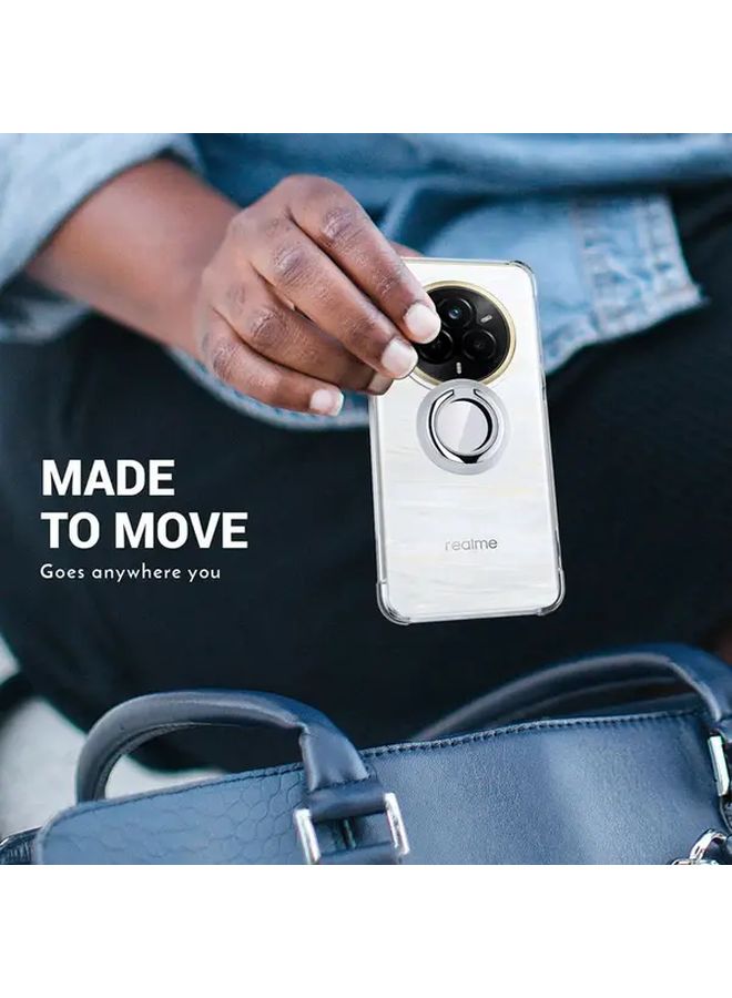 Realme 14 Pro Plus Transparent Phone Case With 360 Rotating Ring Stand And Magnetic Car Mount - Image 3