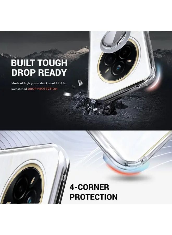 Realme 14 Pro Plus Transparent Phone Case With 360 Rotating Ring Stand And Magnetic Car Mount - Image 2