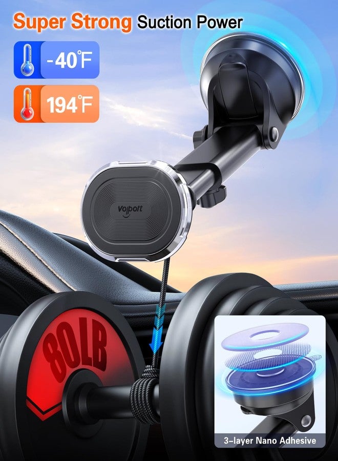 volport Magnetic Phone Holder for Car, Industrial-Strength Suction Cup Phone Mount Windshield Dashboard, Strong Magnets Adjustable Phone Mount for Phone, Requires Metal Plate (3 Included) for Use - Image 3