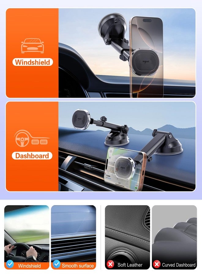volport Magnetic Phone Holder for Car, Industrial-Strength Suction Cup Phone Mount Windshield Dashboard, Strong Magnets Adjustable Phone Mount for Phone, Requires Metal Plate (3 Included) for Use - Image 5