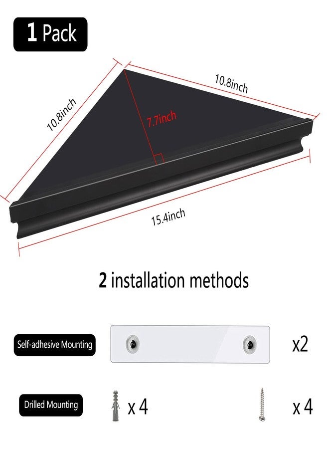evron Wall Mount Corner Shelf,Easy to Install Metal Front Floating Corner Shelves with Self-Adhesive Tapes Frosting Pattern Right-Angled(Black 1 Pack) - Image 2
