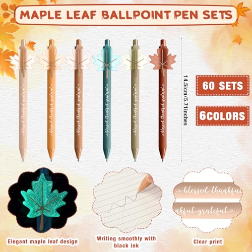 Sayglossy 60 Set Christmas Friendsmas Gifts Bulk Fall Ballpoint Pen Luminous Maple Leaf Pens with Greeting Card Autumn Maple Leaves Themed Gift for Christmas Teacher Coworker Employee - Image 3