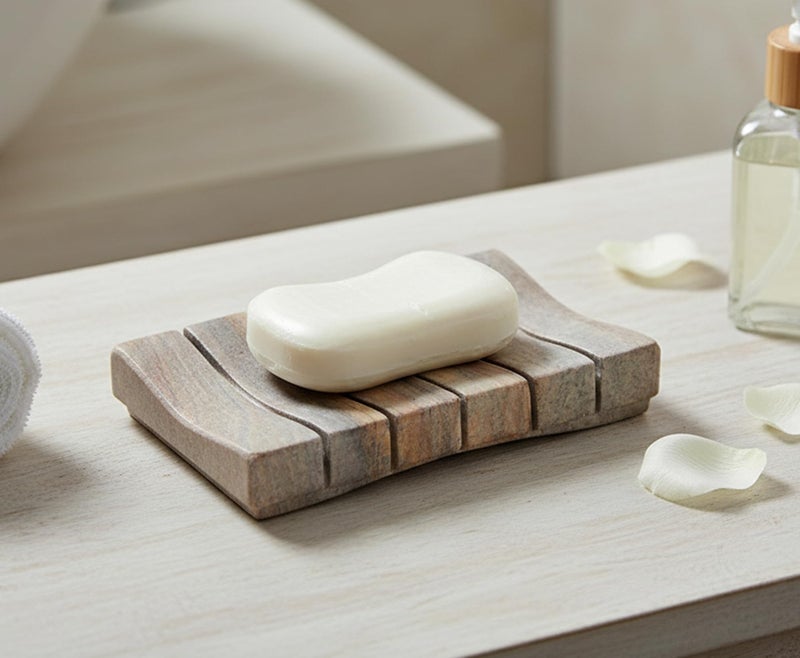 Natural Water Absorbent Rigged Soap Dish Soap Holder Made of Natural Stone Unique Bath Bathroom Accessories Vertically Ridged