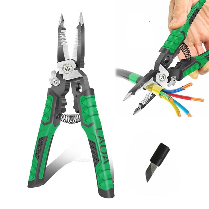 LAOA Needle Nose Pliers Electrician Pliers Wire Stripper Wire Stripper Tool9in1 Multifunctional for ClampingTightening ScrewsStripping WiresCutting CablesIron Wires with 1pc blade