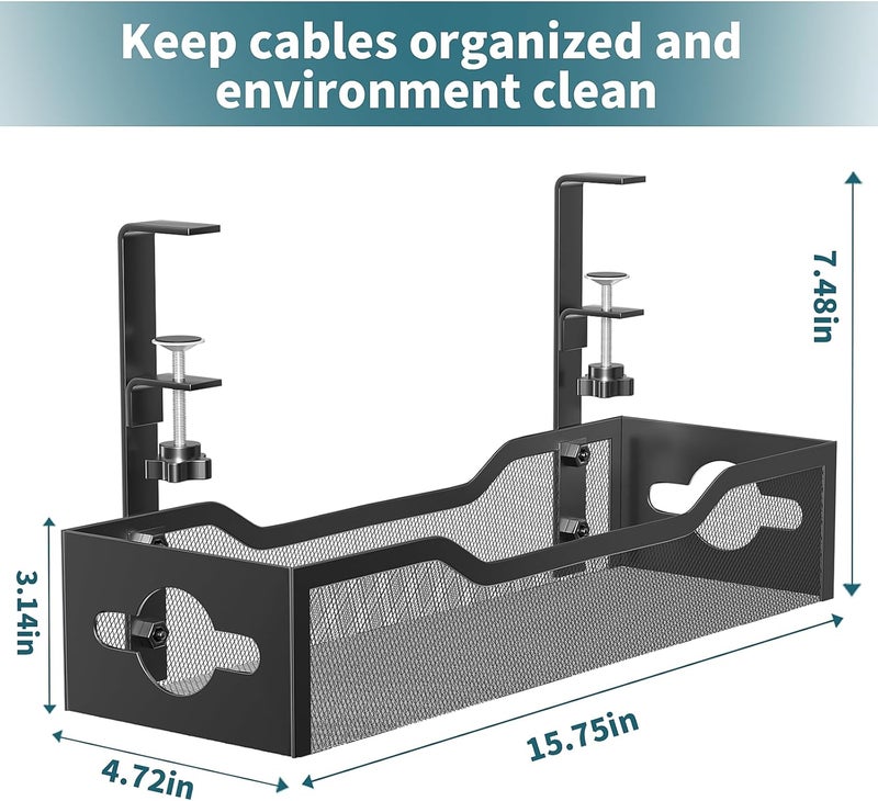 Litwaro Under Desk Cable Management Tray Black, Cable Management Under Desk No Drill, Desk Cable Organizer with Clamp for Desk Cord Organizer, Desk Wire Management No Damage to Desk for Office, Home - Image 5