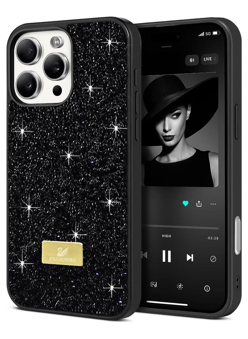 جراب خلفي لامع لهاتف iPhone 16 Pro Max بتصميم لامع فاخر للفتيات والنساء، جراب هاتف نحيف مضاد للخدش (أسود)