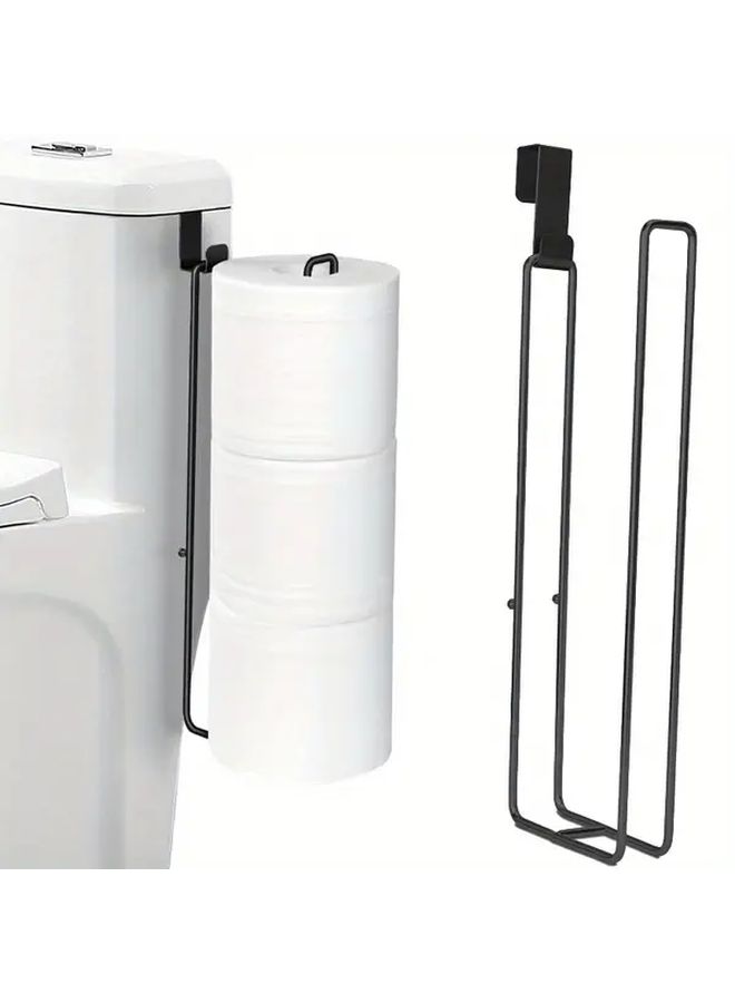 Black Iron No Drill Self Adhesive Toilet Paper Holder With Towel Bar Wall Mounted - Image 1