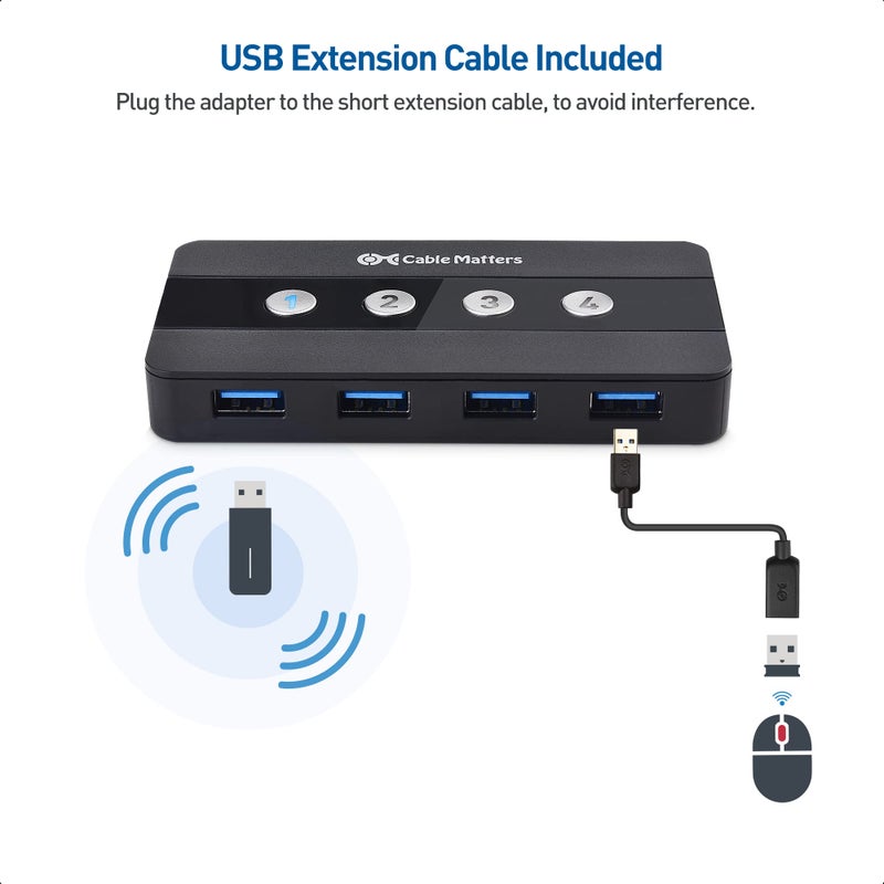 Cable Matters 4 Port USB 3.0 Switch USB Sharing Switch for 4 Computers and Peripherals - Button or Wireless Remote Control Switching - Includes a USB-C Adapter for USB-C USB4 and Thunderbolt 4 - Image 4