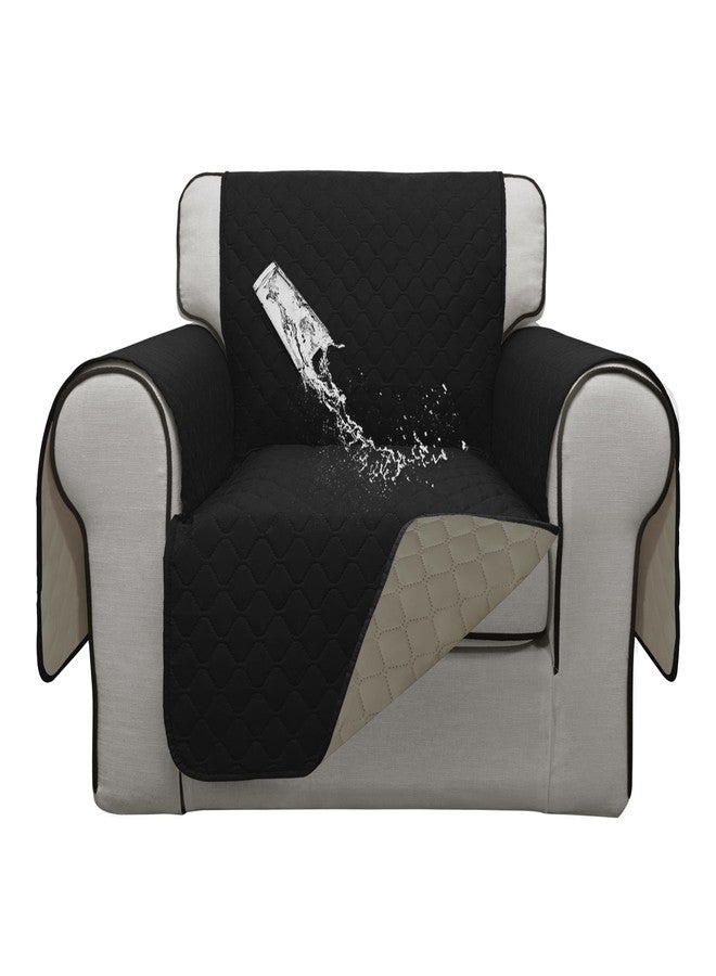 أغطية كراسي وأرائك ISSUNTEX مزدوجة الحماية، مقاومة للماء بنسبة 100%، مناسبة لغرفة المعيشة، أغطية للأرائك والكراسي، غطاء أريكة قابل للعكس لحماية الأثاث، مناسب للكلاب والحيوانات الأليفة والأطفال (كرسي، أسود/بيج) - Image 1