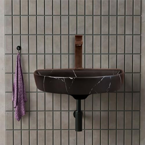 MAHISRE Premium Wall Hung Ceramic Wash Basin For Bathroom | Modern Space-Saving Wall-Mounted Bathroom Sink for Homes, Hotels & Offices (18 x 13 x 5.5 Inch) (Black White Strip) - Image 3